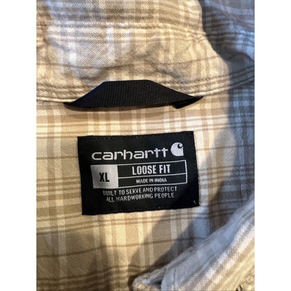 Carharrt Men’s XL LOOSE FIT MIDWEIGHT CHAMBRAY LONG-SLEEVE PLAID SHIRT - Picture 2 of 11